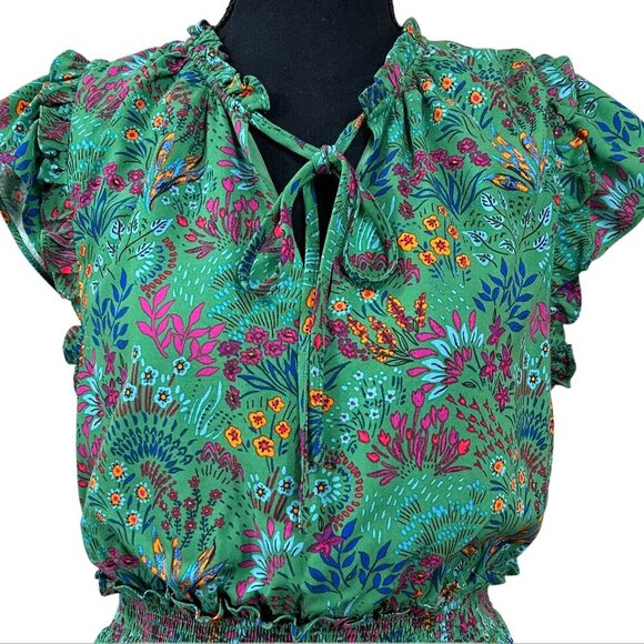 Baltic Born NWT Rio Green Multi Floral Rayon Boho Fairy Short Dress Size S - Picture 6 of 13